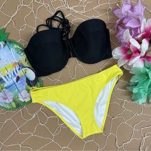 ☀️RIBBED HALTER BIKINI YELLOW BLACK